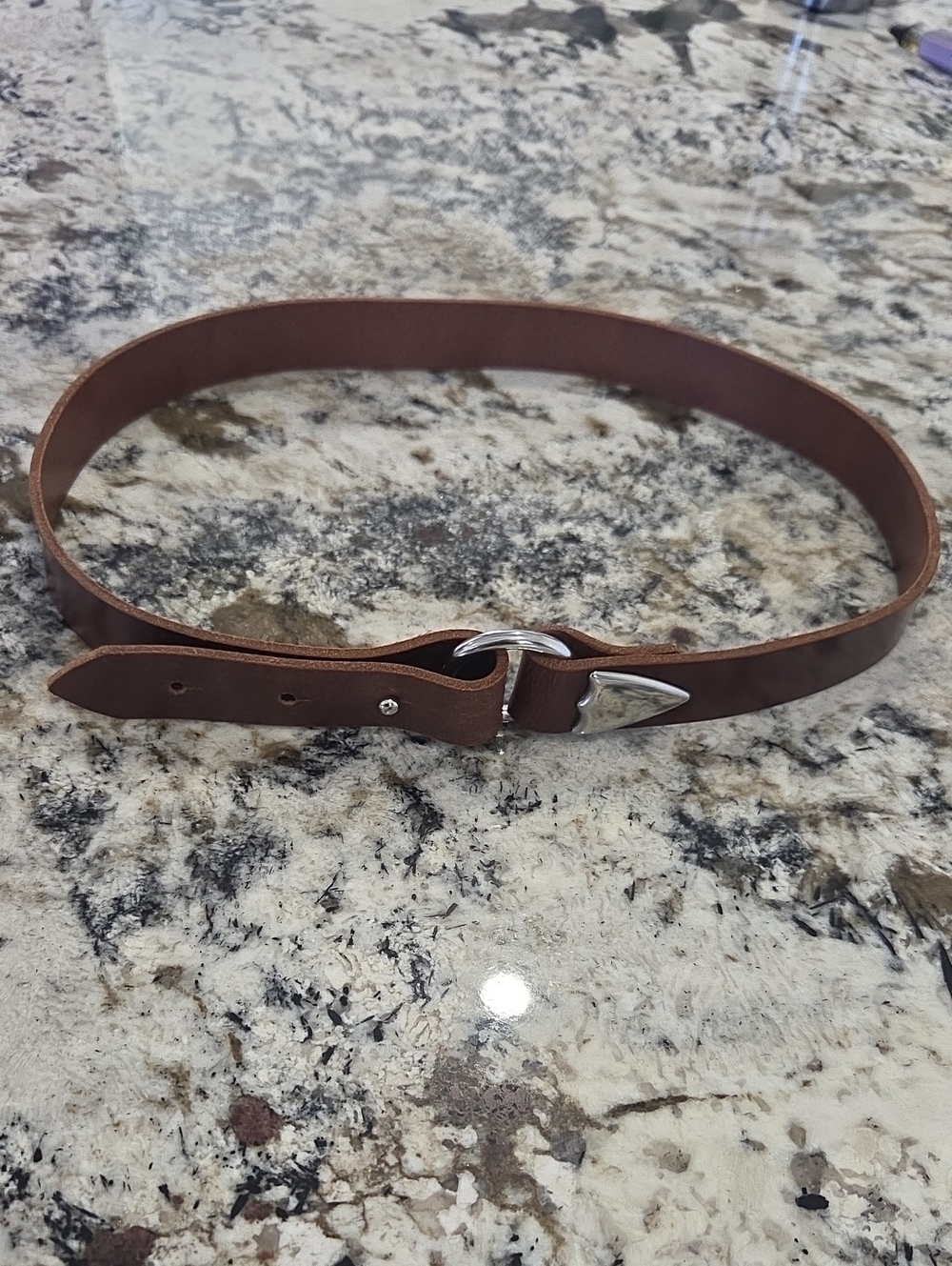 Simons Distressed Brown Leather Belt with Silver Shield Crest